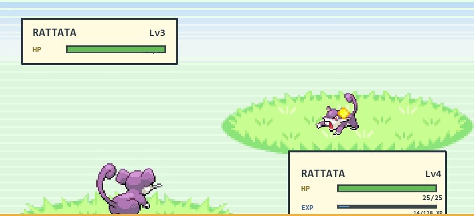 Batalha entre dois Rattata com os dois lados da arena visíveis